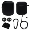 Set de accesorios compatible con AirPods 1 y 2 - Accesorios compatibles con Apple AirPods: estuche negro, mosquetón, cuerda antipérdida, estuche de silicona