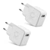 2x USB Charger EU-Plug 5V 2.4A 12W Fast Smart Charging Mains Wall USB Adapter Outlet Socket 100V-240V for Mobile Phone, Tablet, Speakers, Powerbank - White