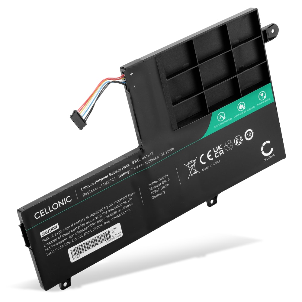 Battery for Lenovo Yoga 500, Ideapad 720, 310S-14ISK, S41-35, L14M2P21, L14L2P21, 5B10G78612 7.6V 4500mAh from CELLONIC