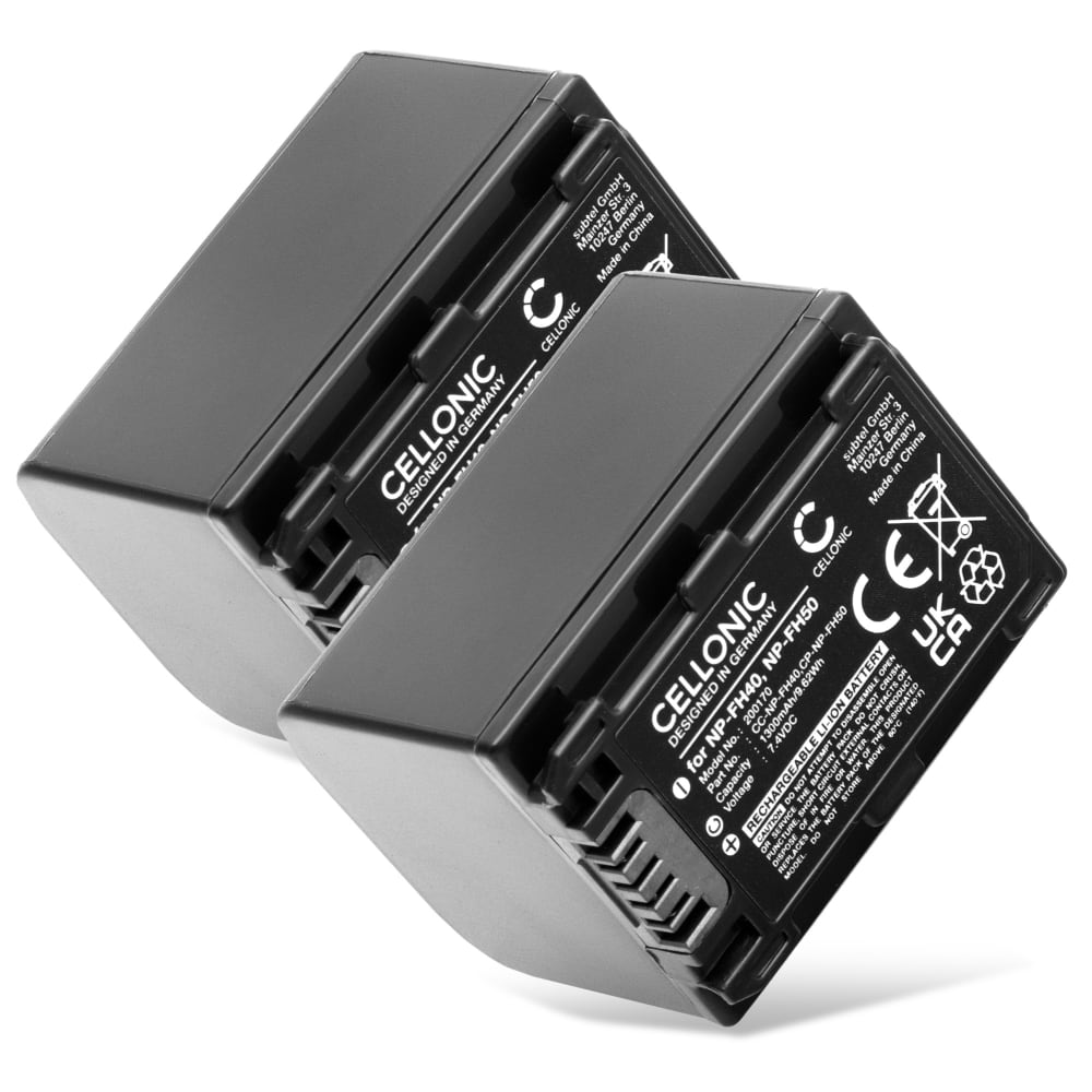 2x Batterie 1300mAh pour appareil photo Sony HDR-CX105, HDR-HC9, DCR-SR35 - Remplacement modèle NP-FH50 NP-FH60 FH40 FH70 FH100