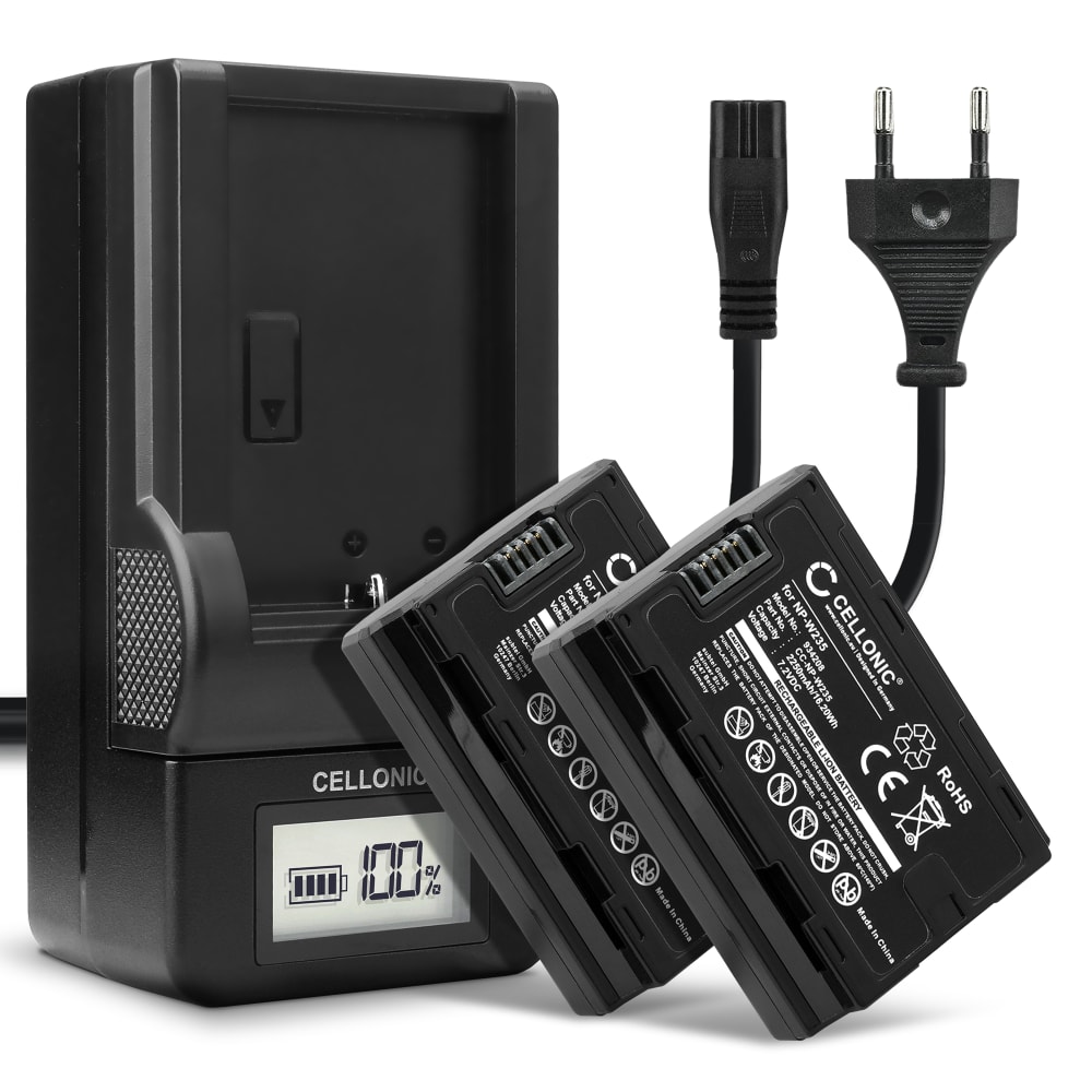 2x Batteri for FujiFilm X-T4 / GFX 50S II / GFX100S / X-H2S / FujiFilm NP-W235 Kameraer 2250mAh + Lader fra CELLONIC