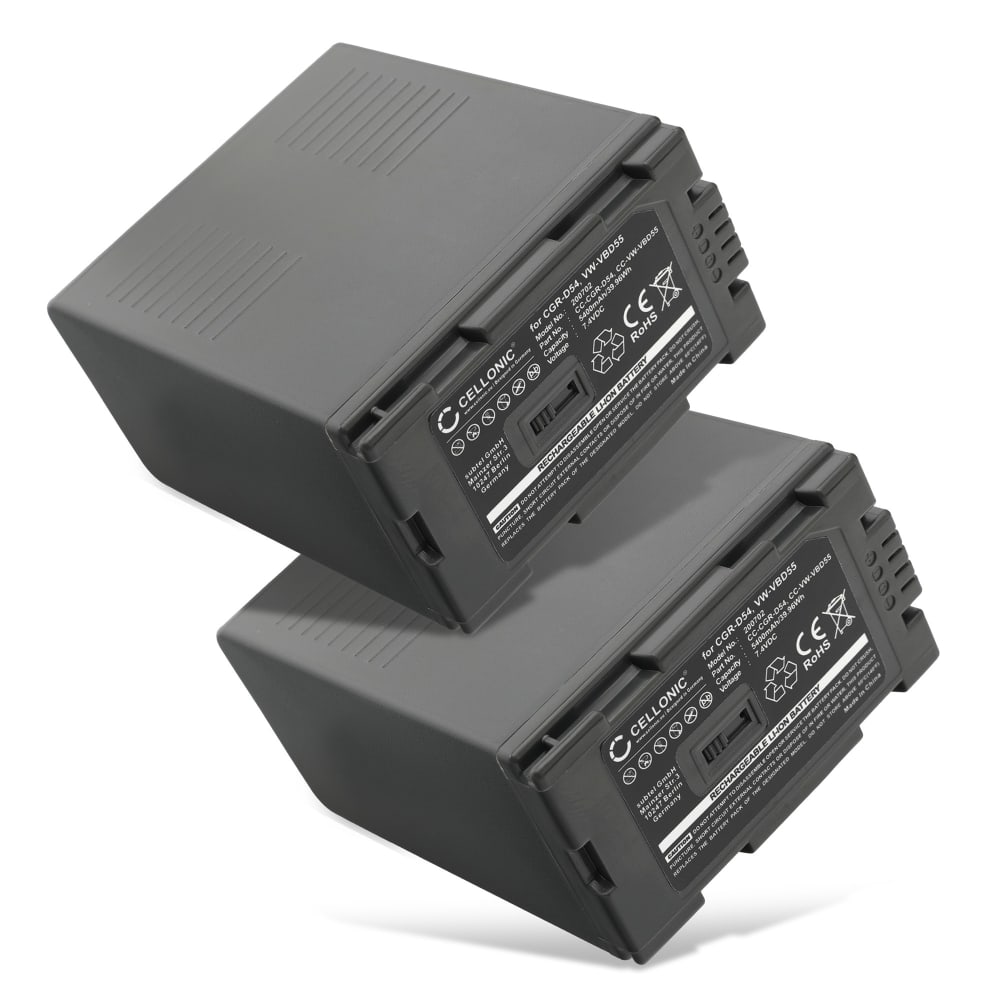 2x Batteri for Panasonic NV-GX7, HDC-Z10000, AG-AC90, NV-DS29, NV-MX5, NV-MX350, CGA-D54 Kameraer 5400mAh fra subtel