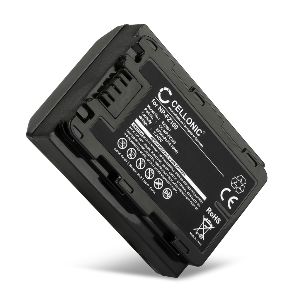 Batería de repuesto Sony NP-FZ100 2050mAh - Bateria para camaras Sony A6600 A7 III ILCE-7M3 A7R III ILCE-7RM3 A7R IV ILCE-7RM4 A9 II ILCE-9M2 A 7R III