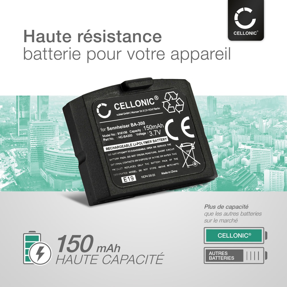 Batterie BA300 BA 300 150mAh pour Sennheiser RS 4200, RR 4200, RR 840