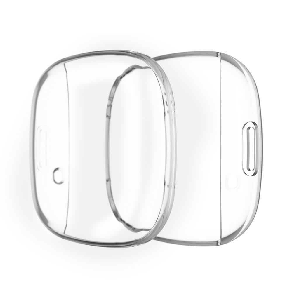 subtel® 2 in 1 Schutzhülle für FitBit Versa 3 / Sense Bumper Case + Display Schutzglas, 360° Vollschutz f. Gehäuse u. Touch Bildschirm, Hülle Displayschutz Protector, Transparent