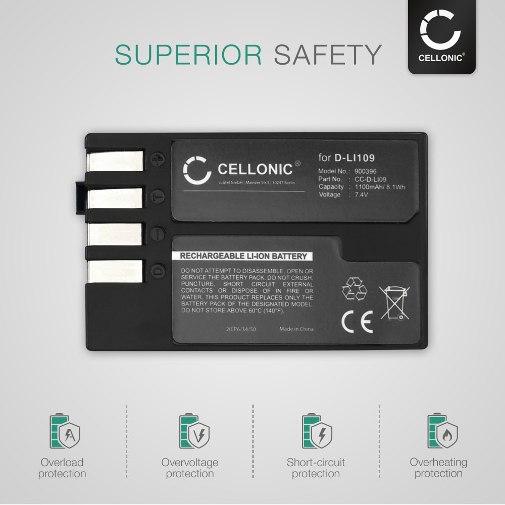 2x 1100mAh Pentax Camera Battery DLi109