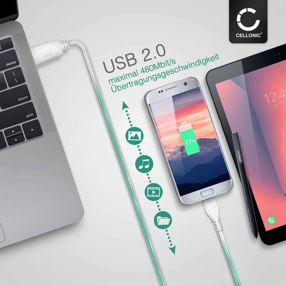 CELLONIC Micro USB Kabel 1m – Ladekabel Für Medion LifeTab Tablets, Datenübertragung, Weiß