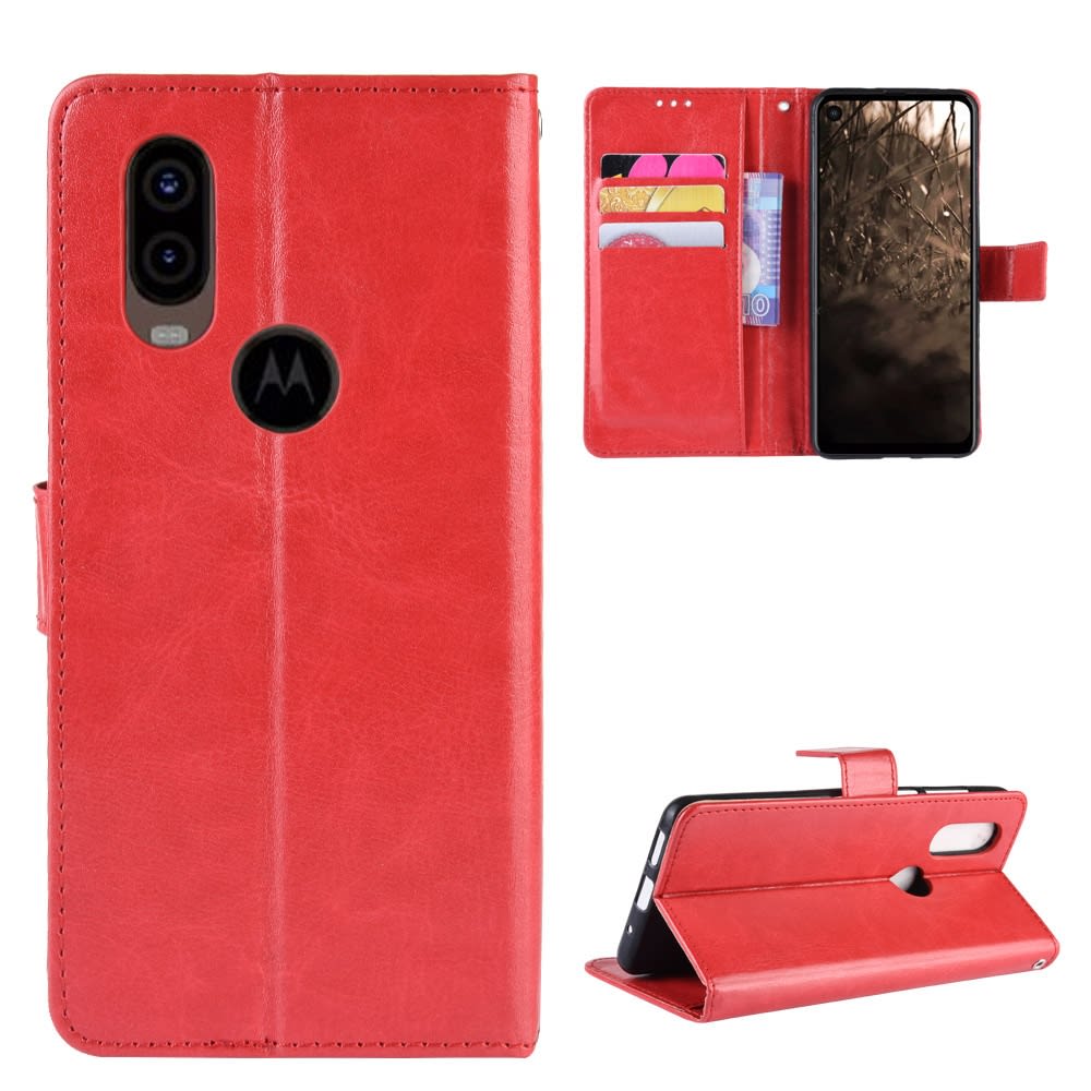 Plånboksfodral för Motorola One Vision - PU läder, röd fodral, väska