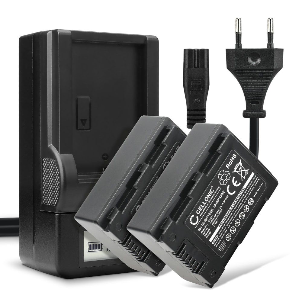 2x Batteri for Samsung HMX-F90 -F80 -F900 -F800 HMX-H200 -H400 -H300 SMX-F40, SMX-F700 Kameraer 1800mAh + Lader fra CELLONIC