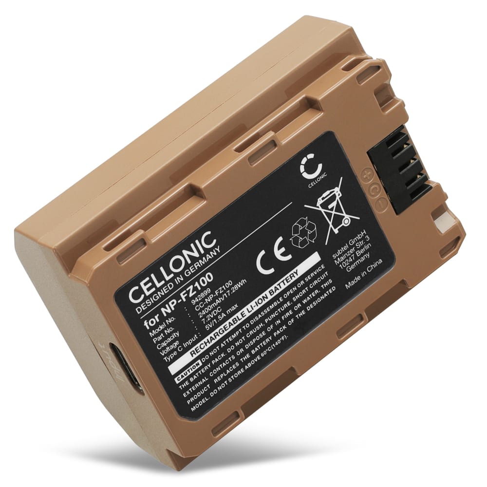 Batteri med type C input for Sony Alpha 7 IV, 6700, A6600, ILCE-6600, A7S III, A9, ILCE-9 2400mAh fra CELLONIC