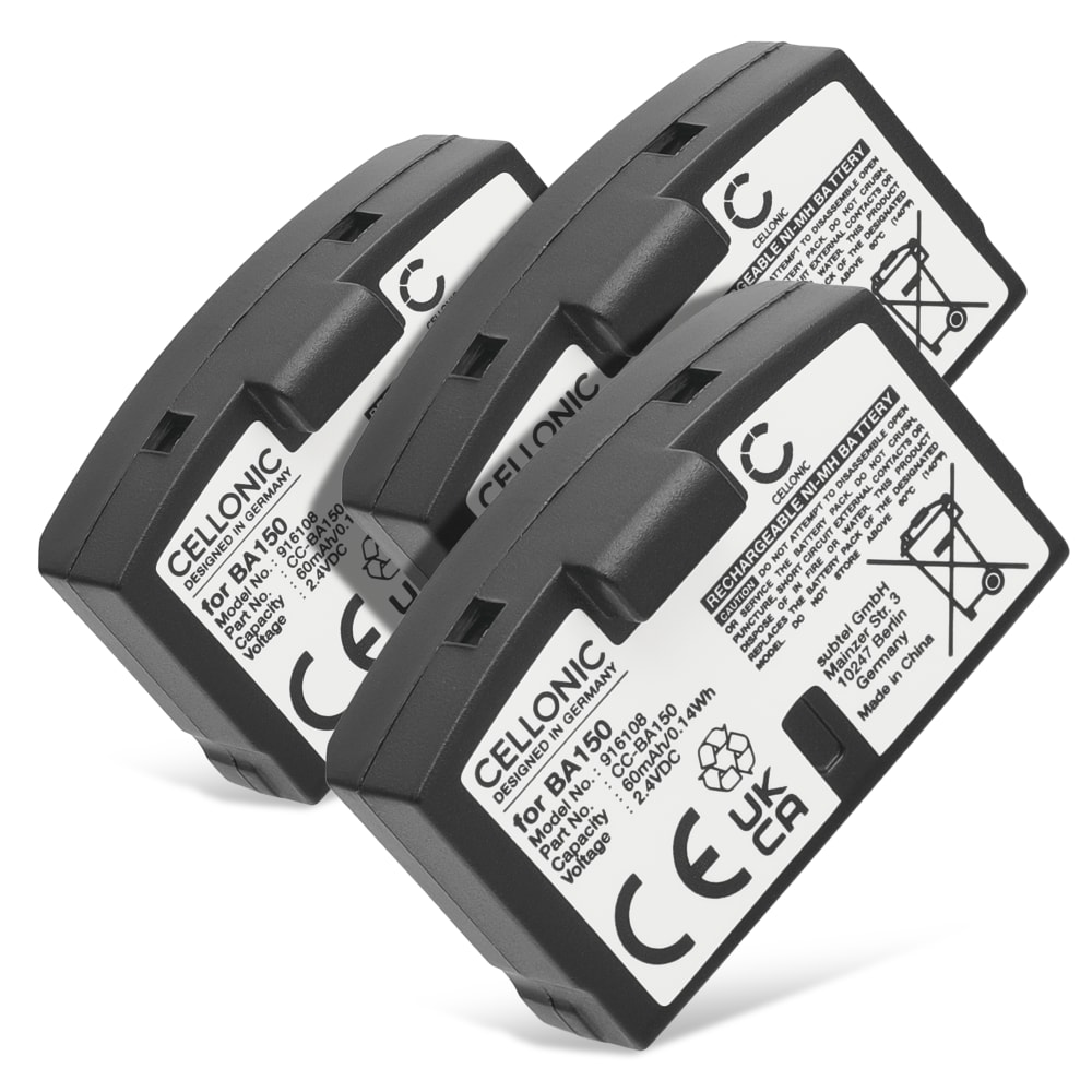 3x CELLONIC BA 150,BA 151,BA152 Ersättningsbatteri för Sennheiser RS 400, RI 50, HDR 60, HDR 4, RR 820, HDR 65, HDR 40 headset / hörlurar med 60mAh, 2.4V - reservbatteri