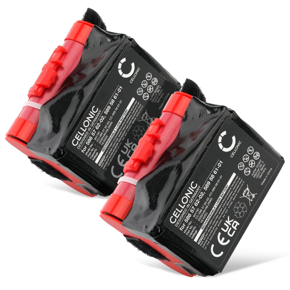 2x Batteri for Husqvarna Automower 305, 105, 308, Gardena R40Li, R70Li, R50Li, R38Li, R80Li, R45Li, R40, R70, R80, R50, Rob R1000 2500mAh fra CELLONIC