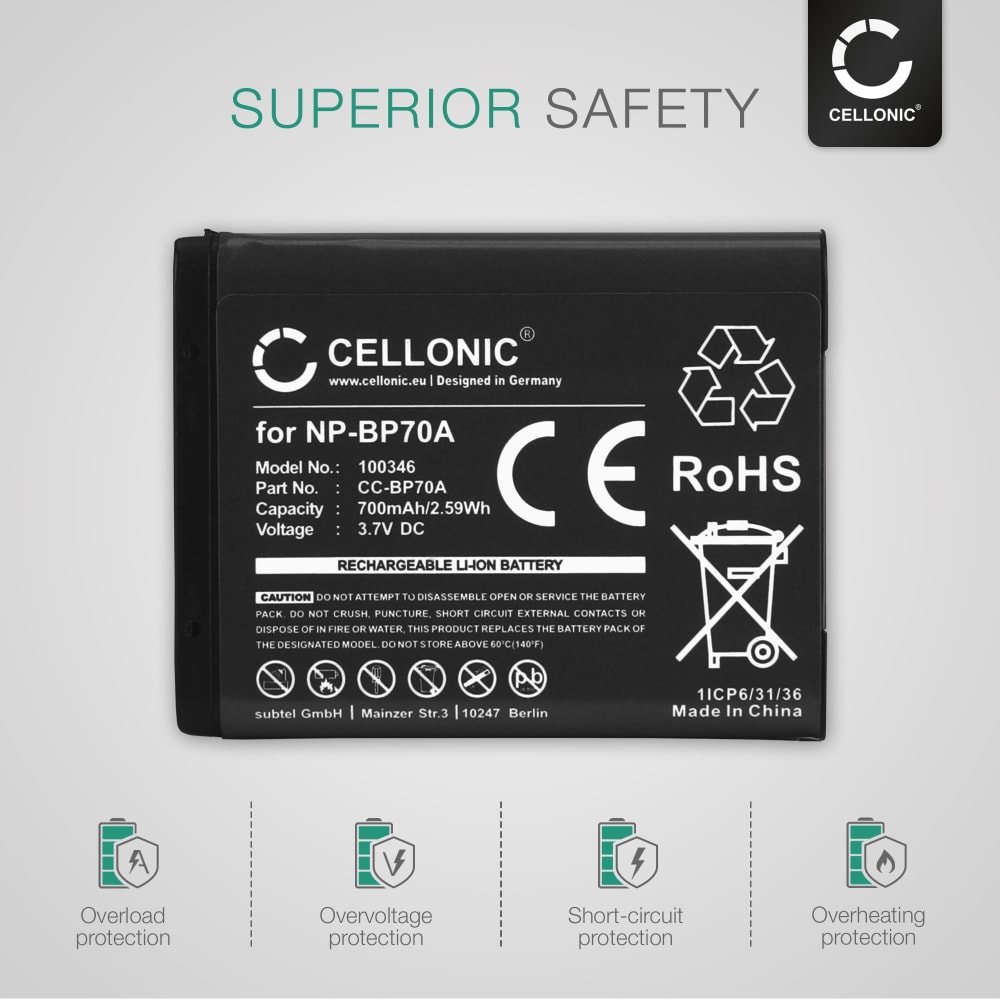 2x 700mAh Samsung Camera Battery BP70A AD4300194A