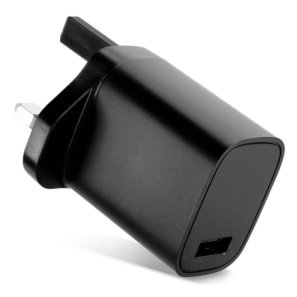 CELLONIC 1 Port Hurtiglader USBA svart for mobil, nettbrett, høyttalere, hodetelefoner eller powerbank 5W – 1A, USB-strømadapter for Storbritannia