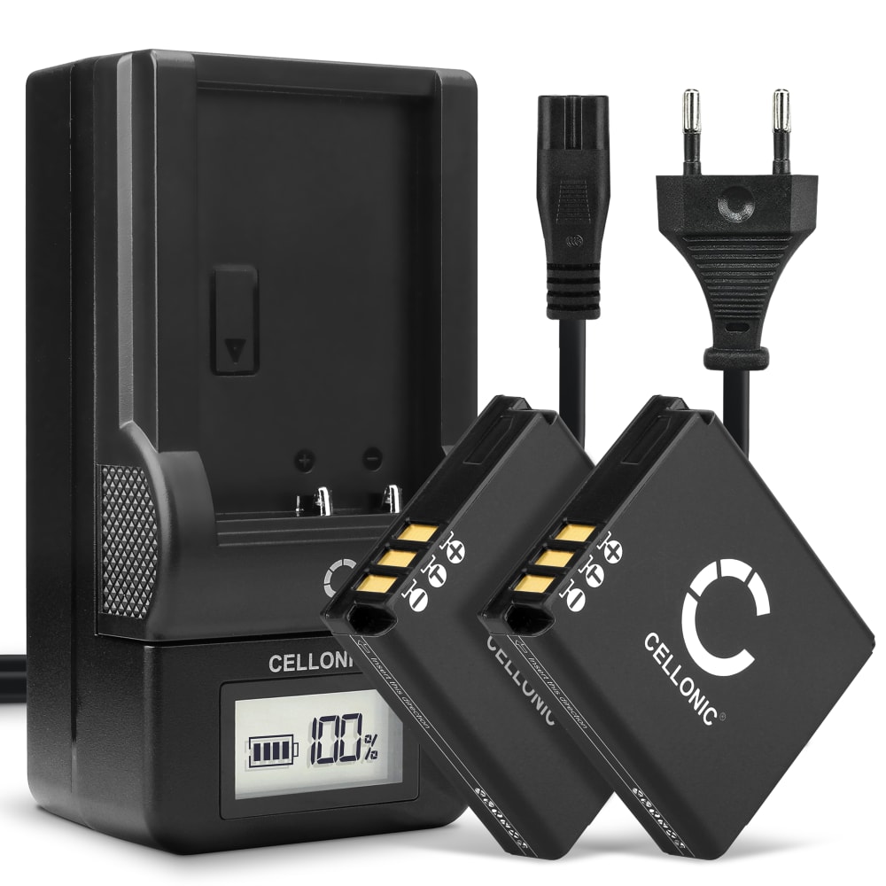 2x Batteri for Ricoh GR Digital ll, II, Digital, Caplio GX100, R4, R5, R3, R30, R40, GX200, G600, G700, WG-M1 DB-60 DB-65 (1100mAh, 3.7V) + Lader fra CELLONIC