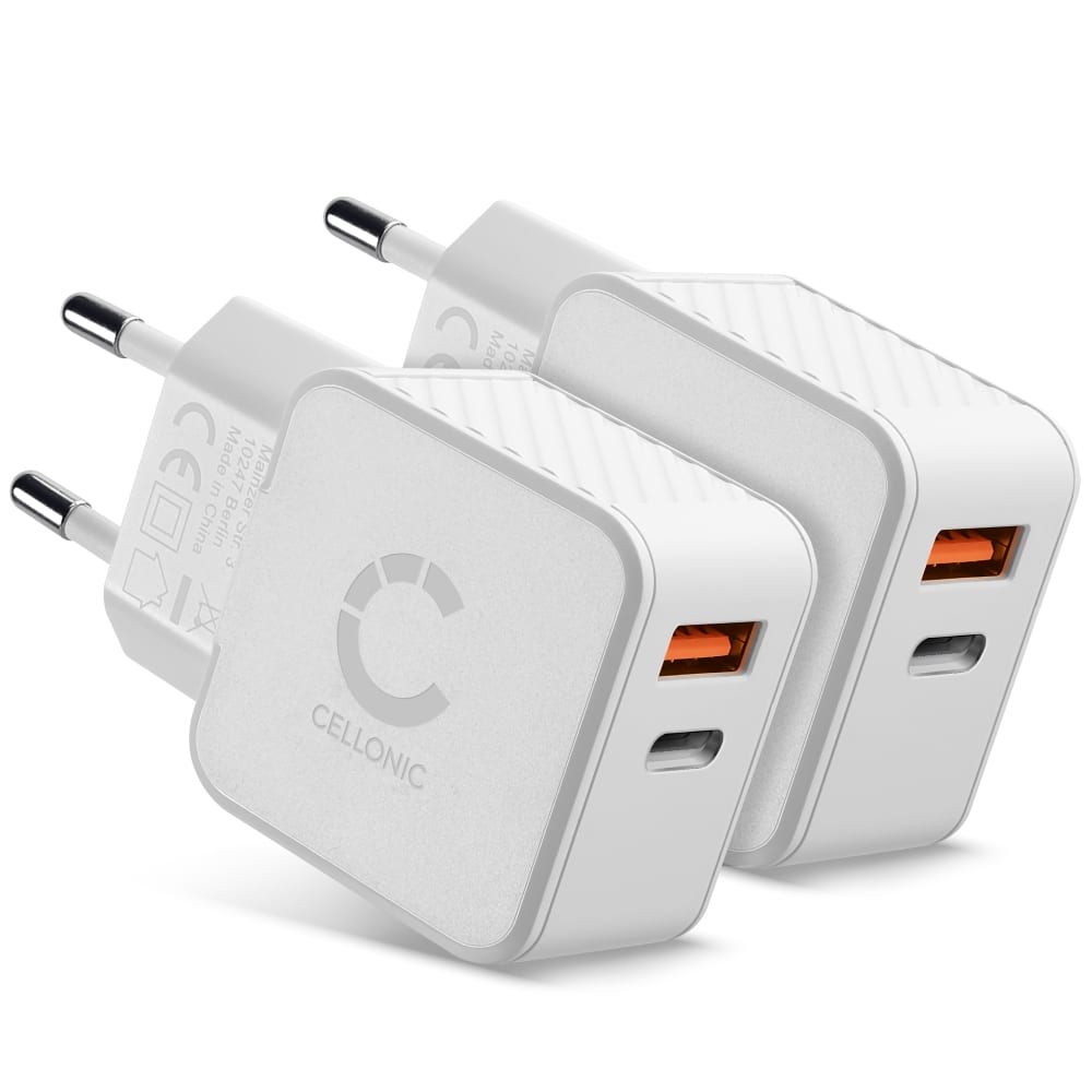 2XCELLONIC USB C charger 20W, 2 port charger USB fast charger for iPhone 15, iphone 14, Samsung 23, Huawei, Xiaomi, Mobile Phone, Smartphone, Tablet, Speaker, Headphone and more