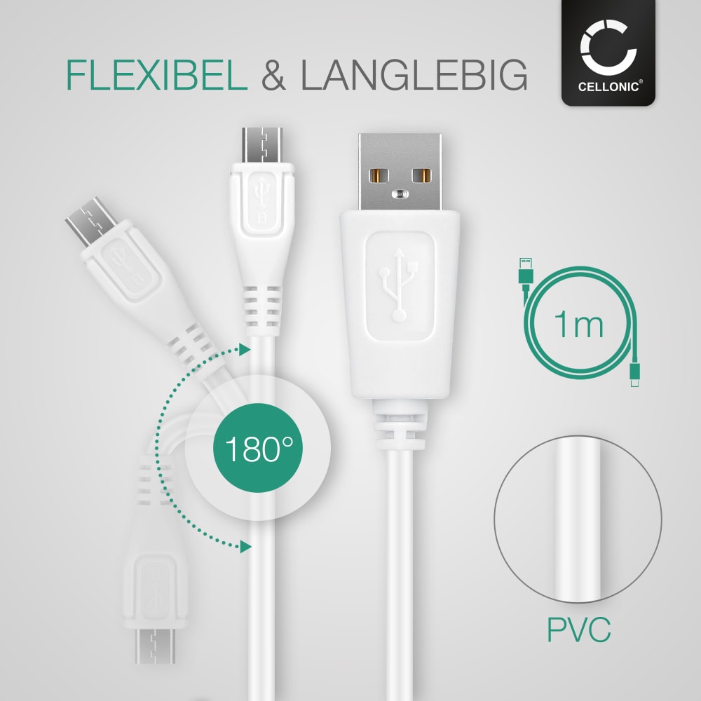 Câble USB A Vers Micro-USB 100cm Pour Panasonic Lumix DMC-TZ96 Et DMC-FZ82 - Marque Vhbw