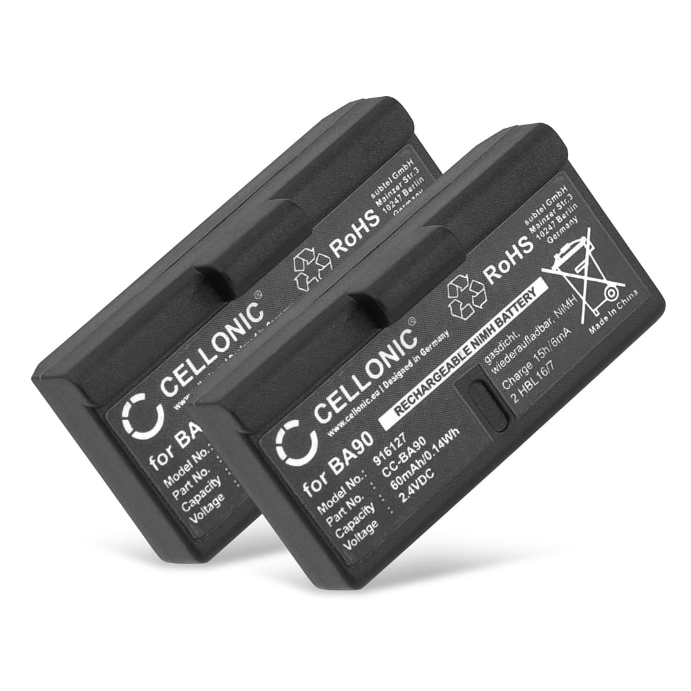 2x Bateria Sennheiser BA90, BA 90, E 180 60mAh - , Batería larga duración para auriculares Sennheiser Audioport A1, HDE, HDI, RI, E90 Set90, E180 Set180