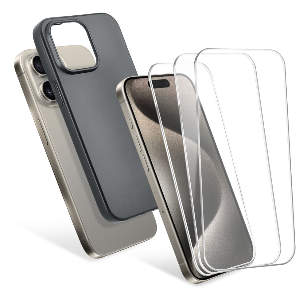 CELLONIC iPhone 15 Pro Max deksel og 3x skjermbeskytter sett – 6,7