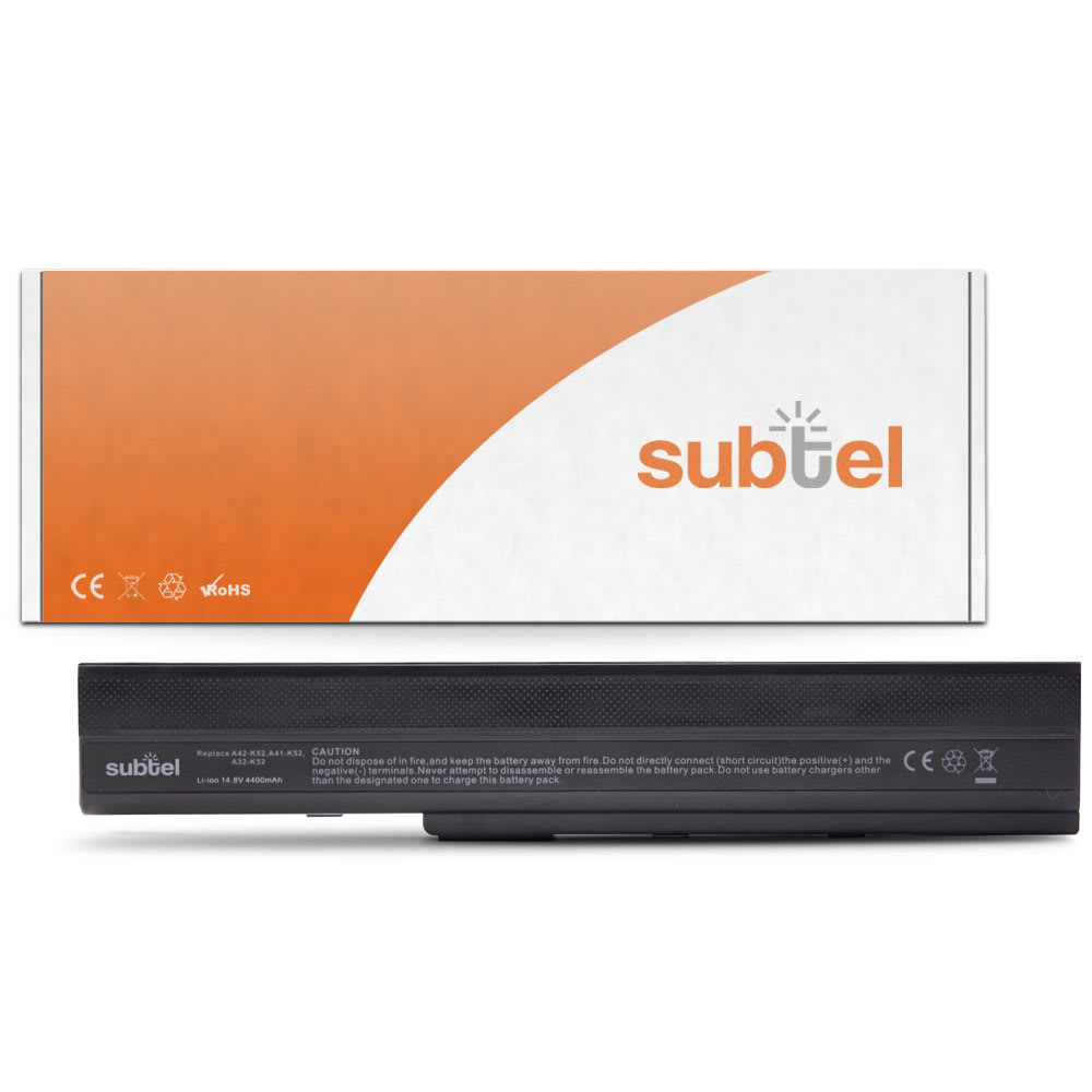 Batteria subtel® A31-K52 (14.8V) per notebook Asus A40 / A42 / A52 / B53 / K42 / K52 / P42 / P52 / Pro5I / Pro67 Affidabile ricambio da 4400mAh Sostituzione ottimale per computer portatile laptop Asus