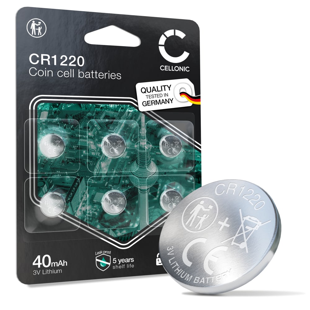 CELLONIC CR1220 Knappecellebatterier (Lithium, 40mAh, 3V) til Klokker, Kalkulatorer, Sensorer – x6-Pakke