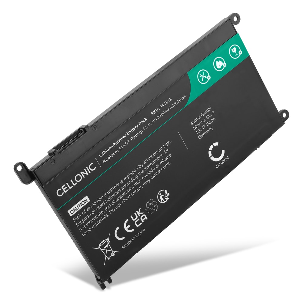 Batteri for Dell Chromebook 11, 11 3180, 11 3181, 11 3100 3400mAh 11.4V fra CELLONIC