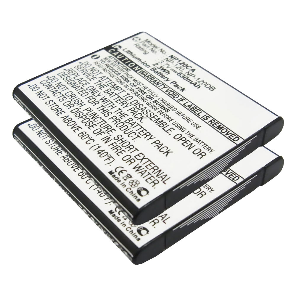 2x NP-120 Batteri för Casio Exilim EX-S200 Exilim EX-Z680 EX-Z690 EX-Z790 Exilim EX-ZS10 EX-ZS12 EX-ZS15 EX-ZS20 EX-ZS30, 630mAh Kamera-ersättningsbatteri med lång batteritid