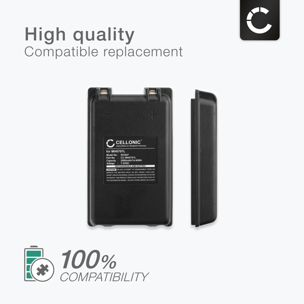 Batterie émetteur Autec Batterie TECHTEK 2000mAh Pour émetteurs Autec - Compatible CB71.F, FUA10, UTX97 Remplacement MH0707L