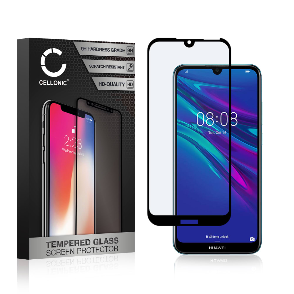 Protector pantalla móvil Huawei Y6 (2019) autoadhesivo de CELLONIC® - Screen protector, (Calidad HD / 3D Case-friendly / 0,33mm / 9H)