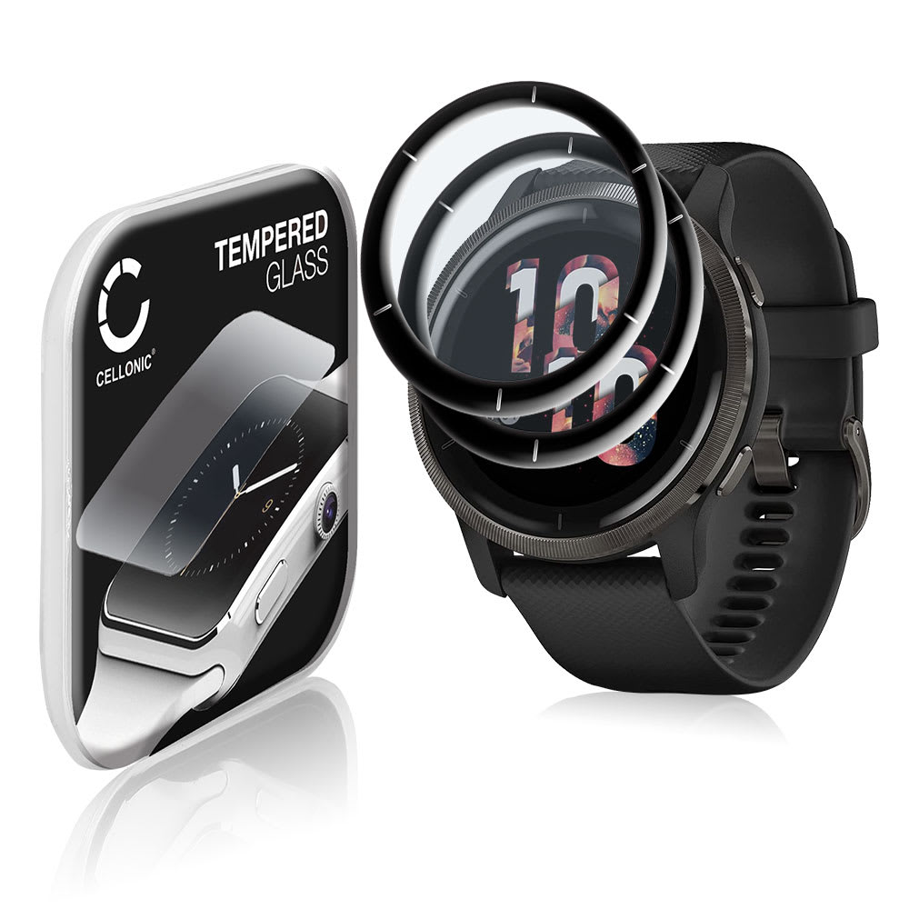 2x Protector de pantalla para smartwatch Garmin Venu 2 de CELLONIC® - Tempered Glass (Calidad HD / 3D Full Cover / 0,33mm / 9H), Screen protector, Cristal templado