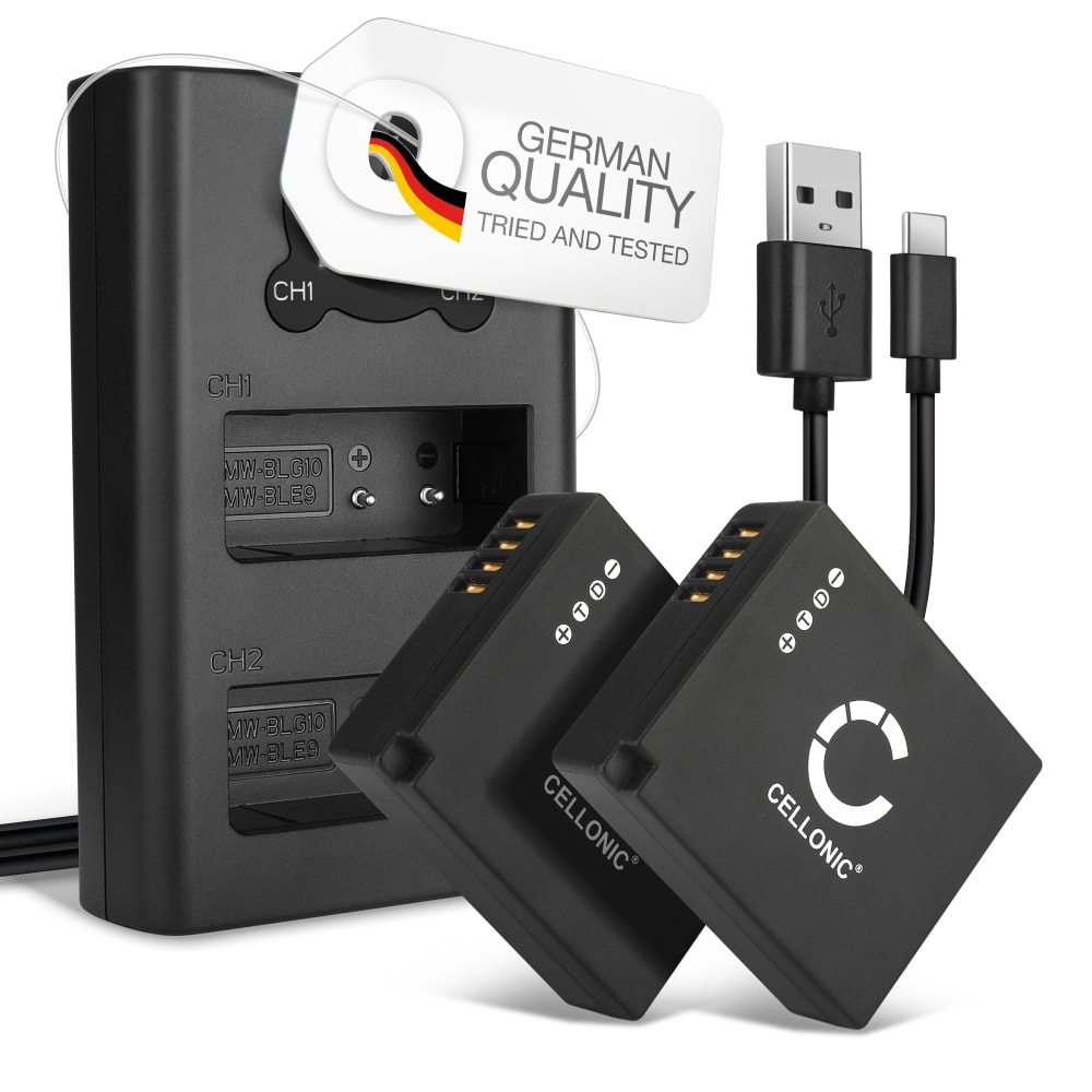 2x Batteri for Leica D-LUX Typ 109, Leica D-LUX 7 Kameraer 730mAh + Dobbel Lader fra CELLONIC
