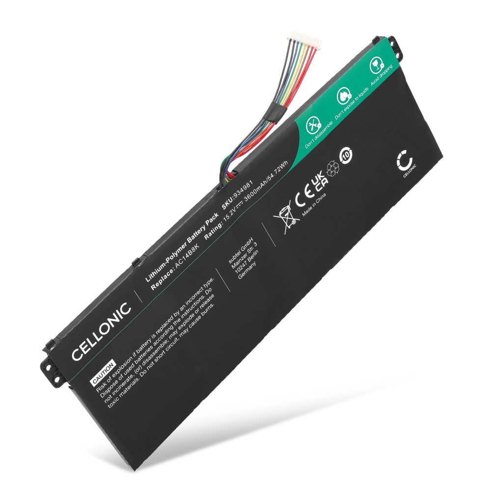 Batterie de rechange pour ordinateurs portables Acer Nitro 5, Swift 3, Aspire 5, Chromebook 13, Acer AC14B8K - 3600mAh 15.2V 