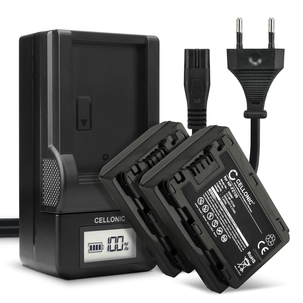 2x Batteri for Sony A7 IV, Alpha 7C, A6600, 7S III, Alpha 1, Sony A9, A7R III, Alpha 7R V Kameraer 2040mAh + Lader fra CELLONIC
