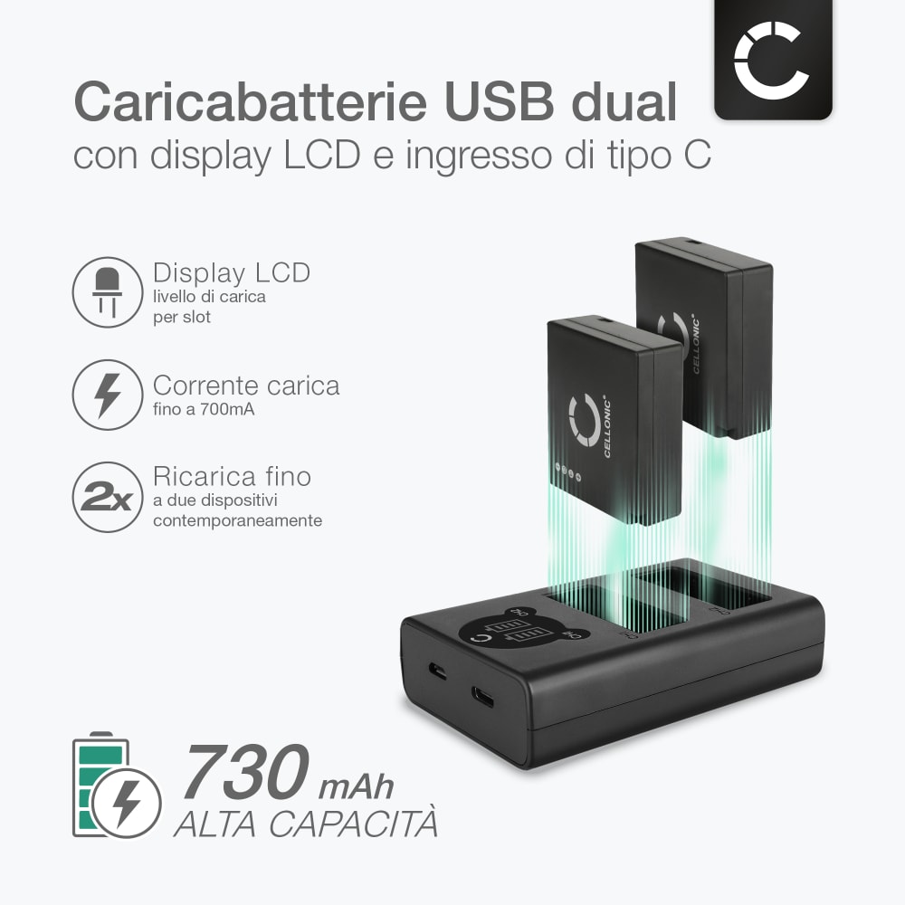 Portabatterie Doppio Caricabatteria Mini USB Per Insta360 X5 - Portatile E Compatto 7,5x5x5 Cm Accessori Insta360 X5 - 12