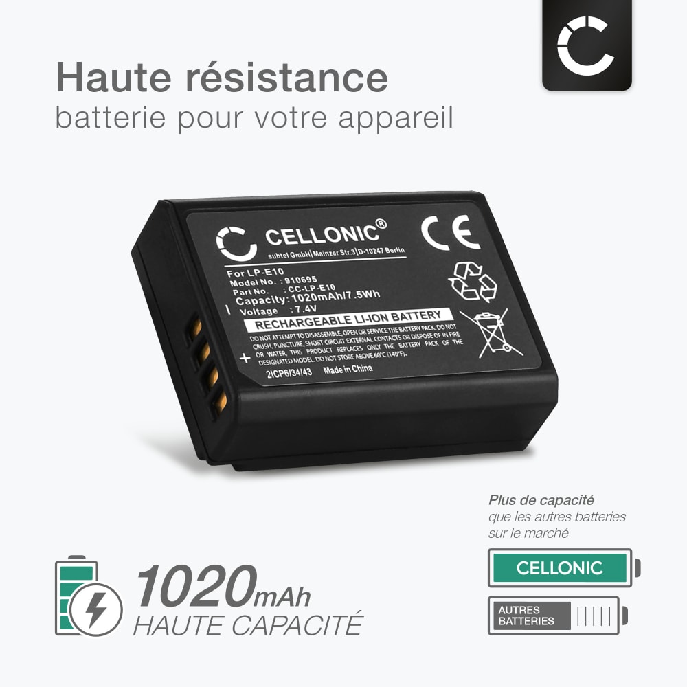 Canon Eos 2000d DSTE® LP-E10 Lot De 2 Batteries Li-ion Rechargeables Pour Appareil Photo Canon EOS 1100D 1200D Rebel T3 T5 KISS X50 X70 Batterie Canon Eos 1300d