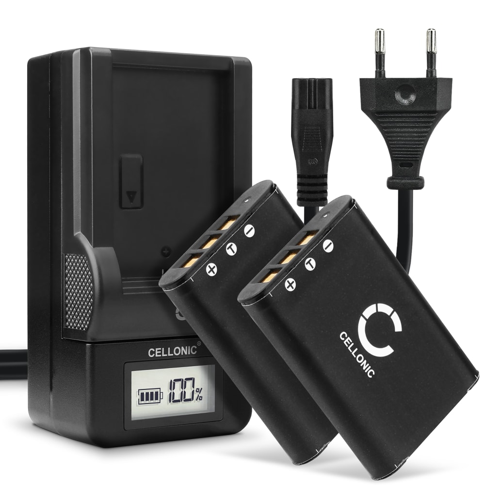 2x Batteri for Pentax Optio S1, Optio M50, Optio M60, Optio W80, Optio W60, Pentax D-LI78 Kameraer 600mAh + Lader fra CELLONIC