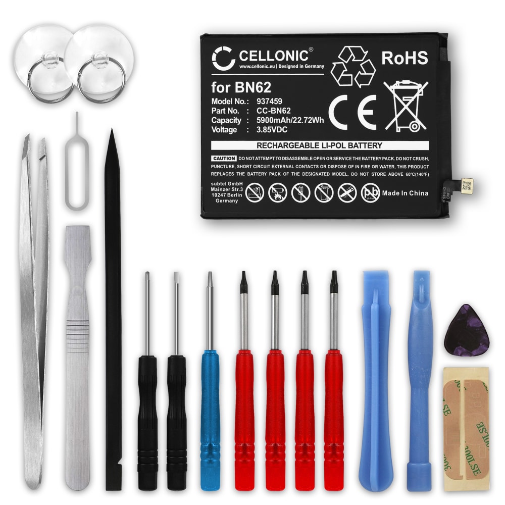 Batteri for Xiaomi Redmi Note 9, Poco M3, BN62 5900mAh + Verktøy fra CELLONIC