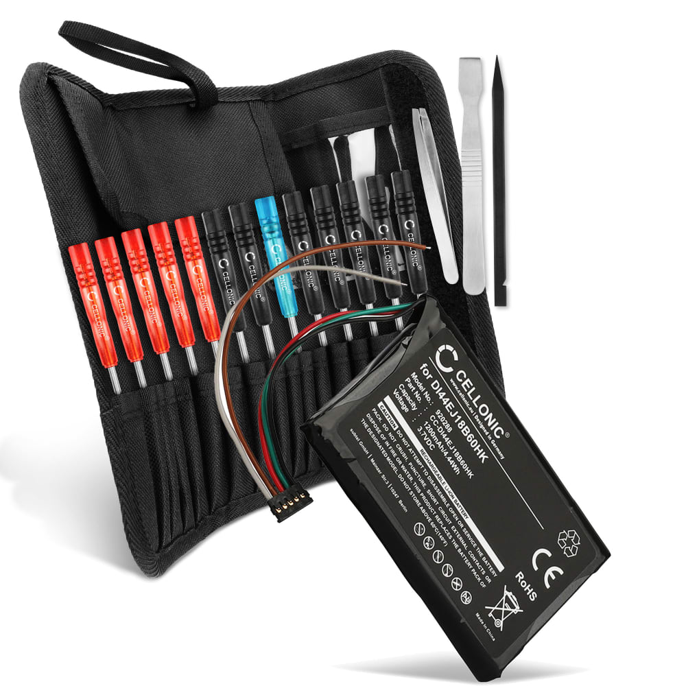 23 delars tool kit + Ersättningsbatteri från CELLONIC® - optimerat för Garmin DI44EJ18B60HK, DJ39EK07D02AS, DJ39EJ47D0094, 361-00035-06, 361-00035-15 batteri - GPS-batteri för Garmin Edge 1000 (010-01161-00) / Edge Explore 1000 med 1200mAh - navigatorbatteri med lång batteritid inkl. verktygskit för smidigt batteribyte