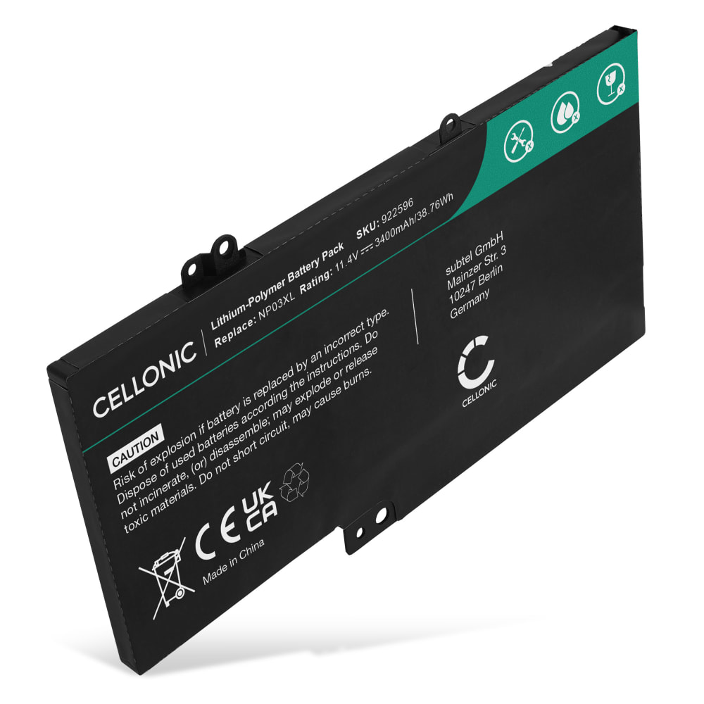 Batteri for HP ENVY x360 15-U, Pavilion x360 13-A, 14-AC, NP03XL, NP03043XL 3400mAh 11.4V fra CELLONIC