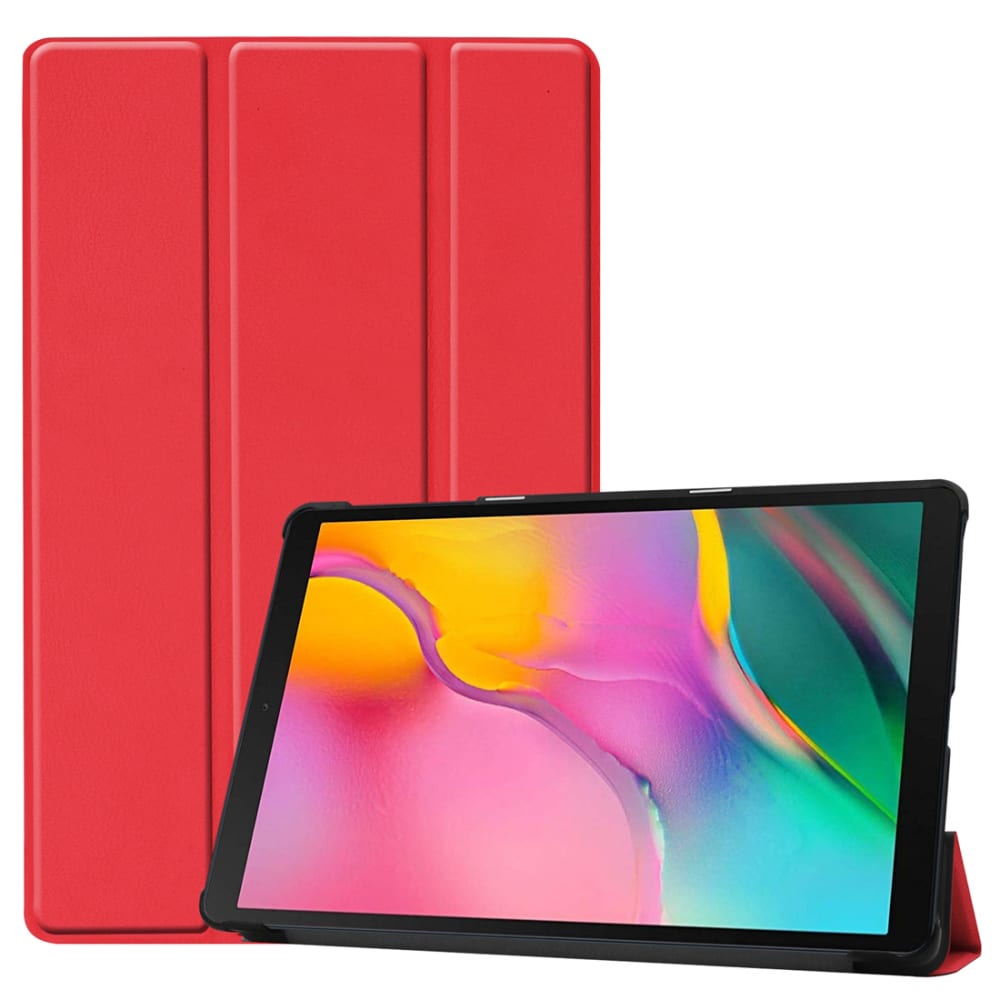 Book Tablet Case with Stand for Samsung Galaxy Tab A 10.1 2019 (SM-T510 / SM-T515) Synthetic Leather Protective Folding Flip Folio Wallet Tri Fold Bookcase Cover Sleeve - Red