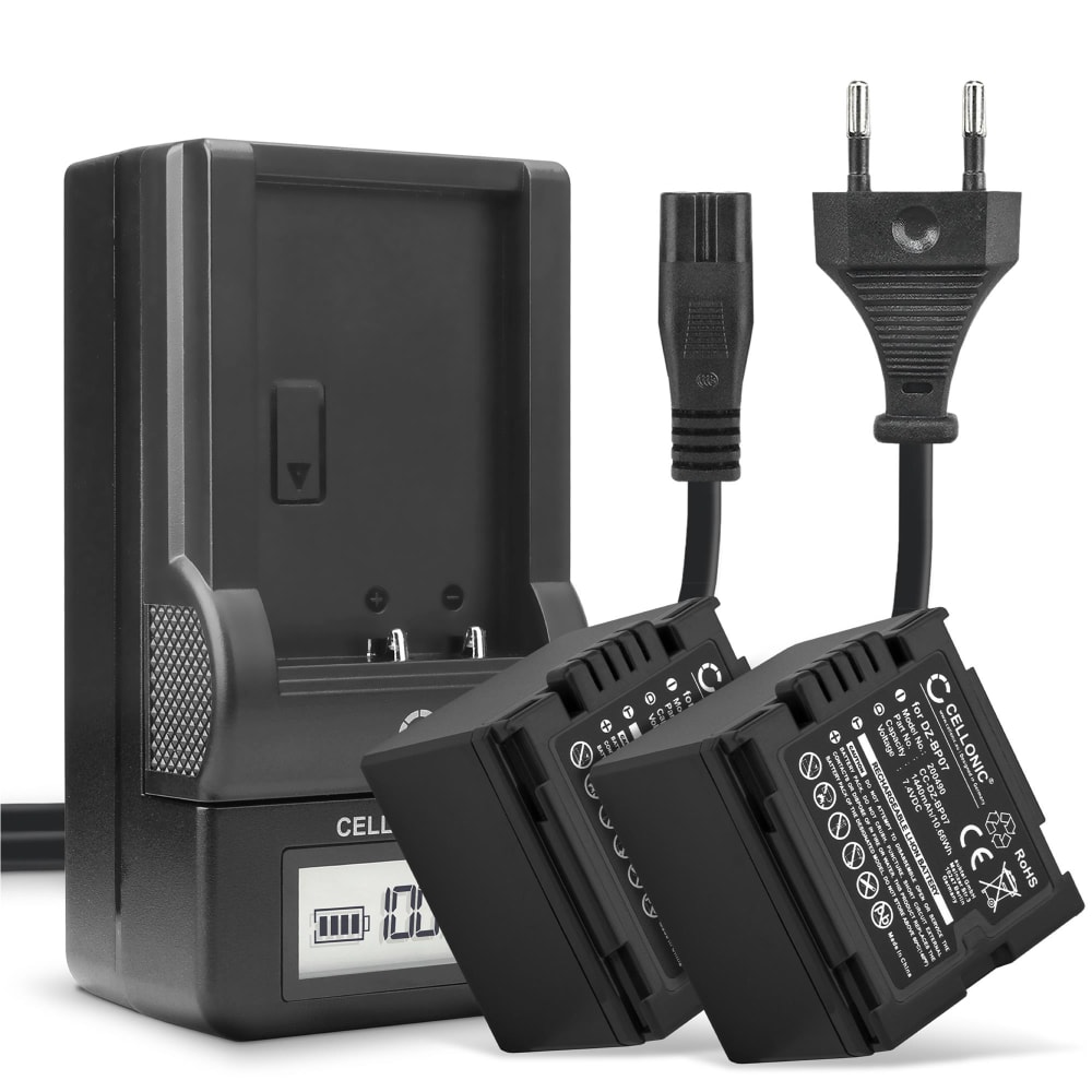 2x Batteri for Panasonic NV-GS250, VDR-D250, NV-GS500, NV-GS320, CGA-DU21, CGA-DU06, CGA-DU12 Kameraer 1440mAh + Lader fra CELLONIC
