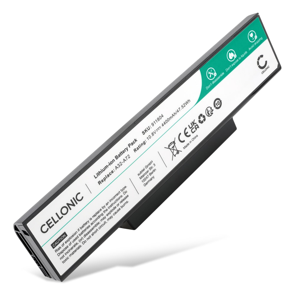 Battery for ASUS X72D, K73E, X73S, X72J, X73B, N73S, N73, N73SV, A73S, K73S, K72F,A72J, A32-K72 10.8V 4400mAh from CELLONIC