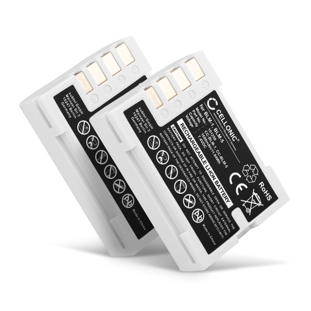 2x Batteri for Olympus E-520 E-510 E-500 E-5 E-3 E-1 E-330 E-300 E-30 C-8080 C-5060 C-7070 - BLM-1 BLM-5 1600mAh , reservebatteri