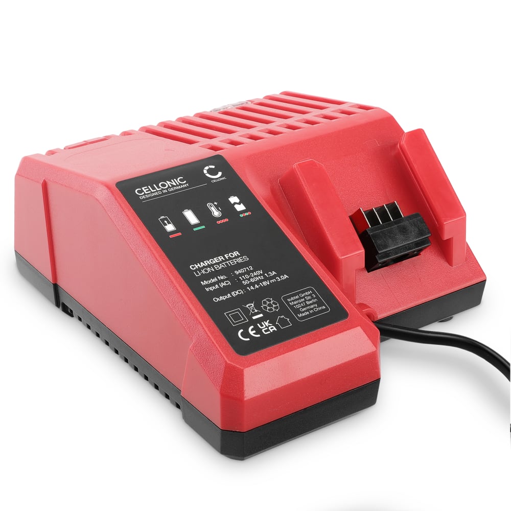 CELLONIC Milwaukee 14.4V-18V lader for Li-Ion litium-ion-batterier - 3A 48-11-1811, 48-59-1812, 48-11-1815 Batterilader for batteridrevet elektroverktøy