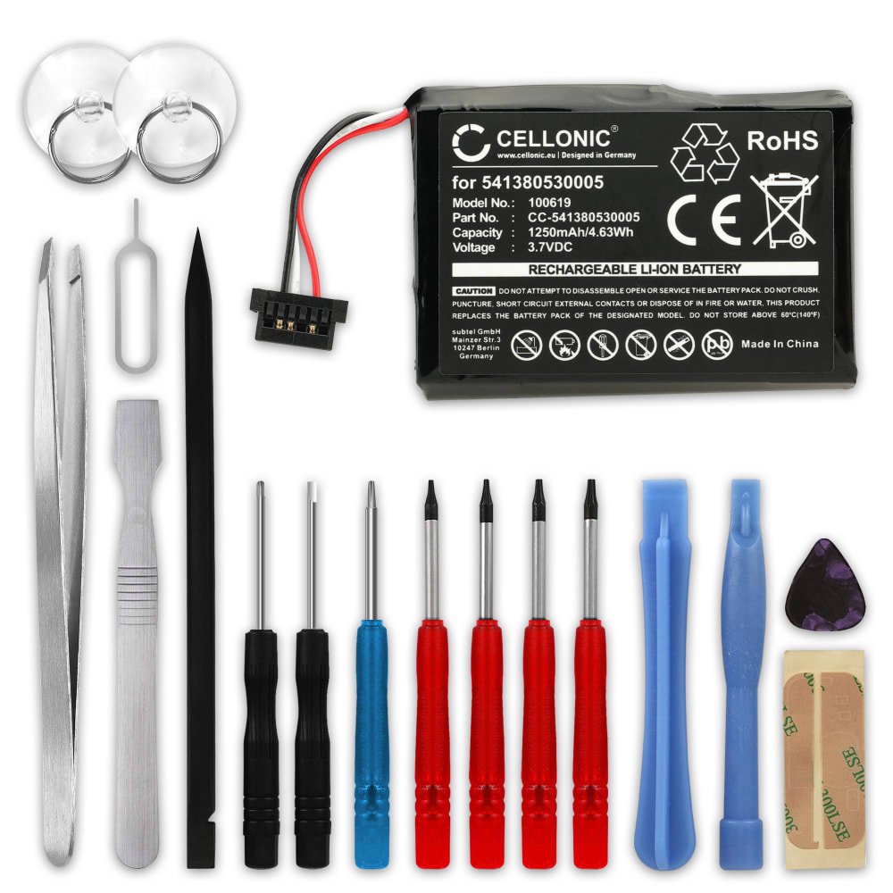 Batteri for Medion GoPal P4410/P4210; Becker Active 43/Ready 43; Mitac Mio P350/P550 1250mAh + verktøy sett 17stk fra subtel