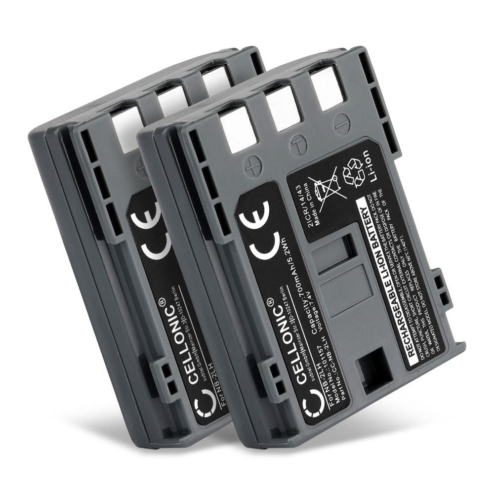 2x Batería recargable para Canon EOS 400D EOS 350D EOS Digital Regel XTi PowerShot G7 G9 PowerShot S50 HG10 Legria HF R16 R106 MD235 VIXIA HV30 Canon ZR800 - NB-2L NB-2LH BP-2L5 (700mAh) batería de larga duración