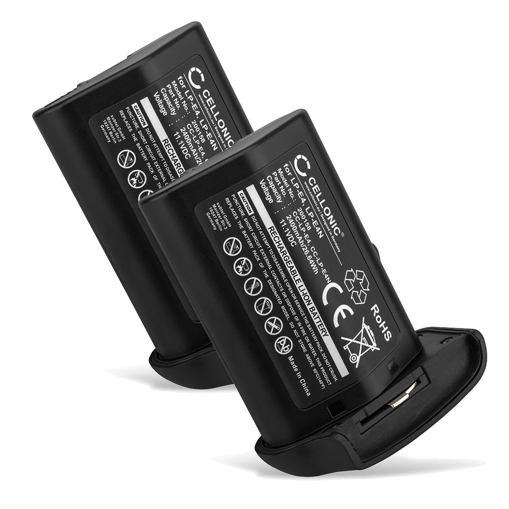 2x Batteri for Canon, 540EZ 550EX, EOS 1D C, Canon 1D Mark III, 1D Mark IV, 1Ds Mark III - LP-E4 2400mAh Reservebatteri