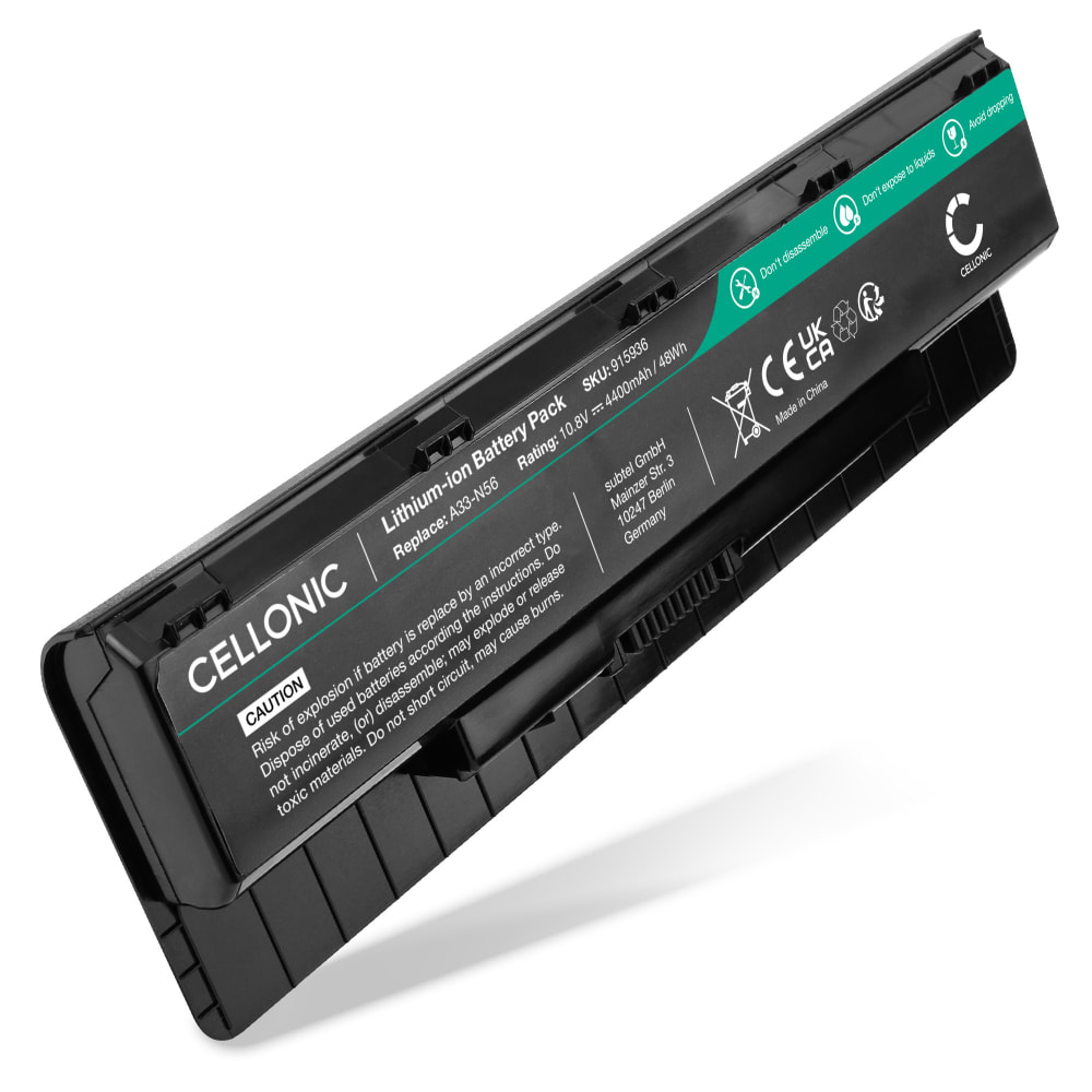 Batteri for ASUS N76V, N56VZ, N56V, N76, N56, G56JR, N76VB, N56VM, A32-N56 4400mAh 10.8V - 11.1V fra CELLONIC