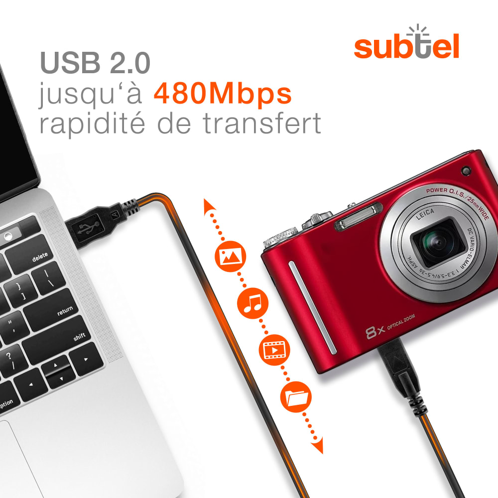 Subtel Câble USB 2.0 Transfert Données Pour Appareil Samsung I7 I70 I85