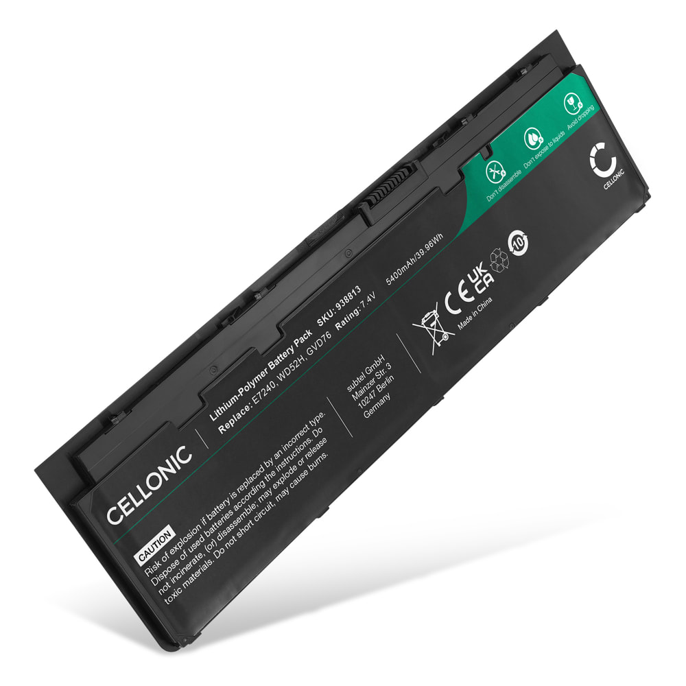 Batteri for Dell Latitude E7240, Latitude E7250, Latitude 12 7000, WD52H, GVD76, HJ8KP 5400mAh 7.4V fra CELLONIC